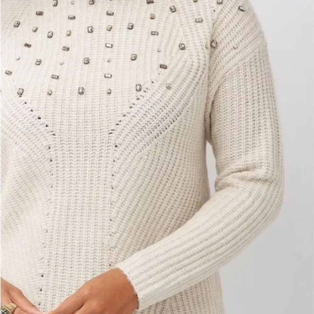 Lane Bryant Plus 22/24 Ivory Bejeweled Mock Neck Sweater Pullover Knit Holiday